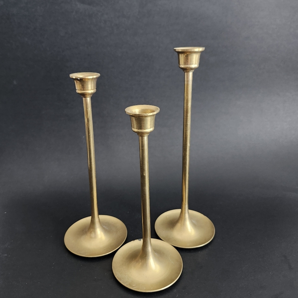 Set of 3pcs-Vintage Brass Candlesticks Holders, Brass Home decor, shelf decor